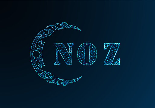 Low poly letter logo NOZ design. NOZ letter logo low poly vector design on blue color gradient background. NOZ logo low poly design