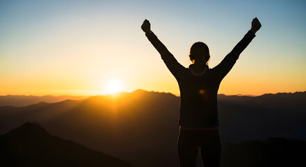 Fototapeta premium Empowered woman celebrating womens day with freedom and joy at sunset