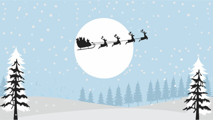 Santa s sleigh and reindeer silhouetted against a winter moonscape © bashanti