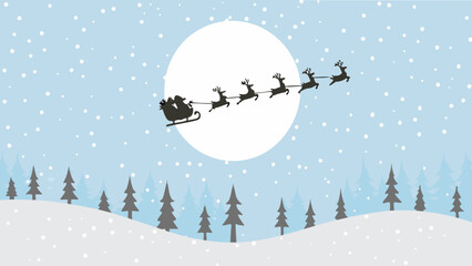 Santa claus and reindeer silhouette flying across a winter moon scene © bashanti