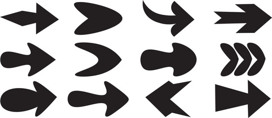 Black arrow icon collection vector set with bold solid silhouettes, curved and straight directional symbols © Satou Akira