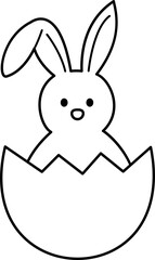 Obraz premium Easter Bunny Hatching from Egg Outline Vector Illustration. Cute Rabbit in Cracked Eggshell Coloring Page Template. Simple Black Line Easter Bunny Egg Icon Isolated. Transparent background. svg.