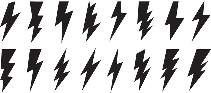 Black lightning bolt icons collection simple flat silhouette vector illustration