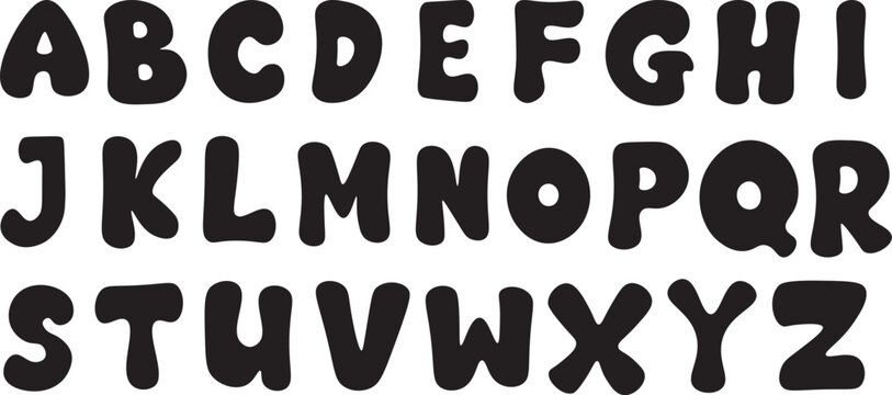 Black rounded alphabet letters vector set, bold bubble style uppercase font collection, playful cartoon ABC typography design