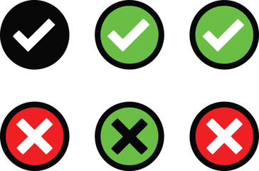 A set of checkmark and cross icons in different colors