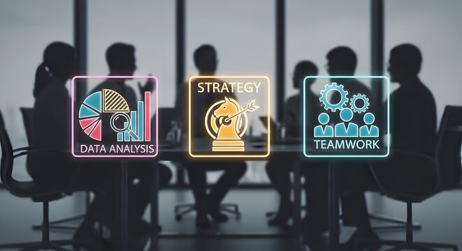 Business strategy and teamwork concept with silhouettes