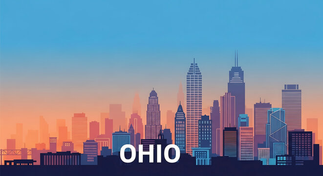 Vibrant Ohio cityscape at sunset with modern skyscrapers