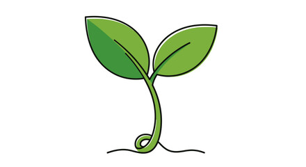 Small Green Sprout Growing From Soil with Two Leaves, Vector Illustration © Alfarizi