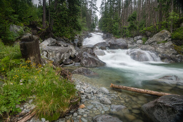 Obraz premium Waterfalls cascades on Cold water creek in High Tatras, Slovakia