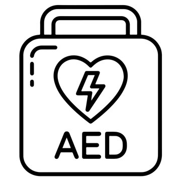 Automated external defibrillator icon with heart and handle