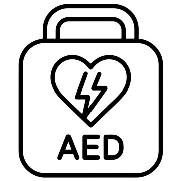 Automated external defibrillator aed icon with heart and lightning bolt
