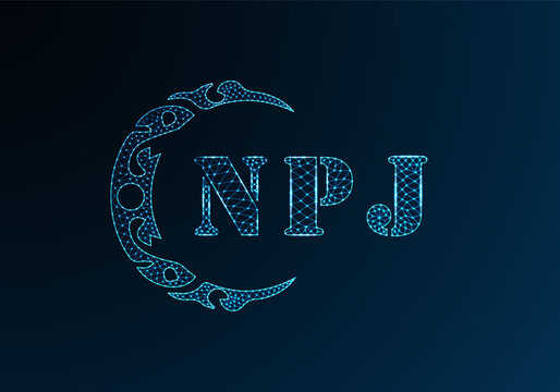 Low poly letter logo NPJ design. NPJ letter logo low poly vector design on blue color gradient background. NPJ logo low poly design