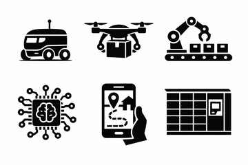Autonomous delivery robotics and ai technology icons