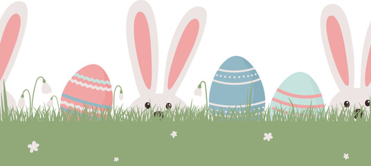 seamless easter background with bunny and eggs
