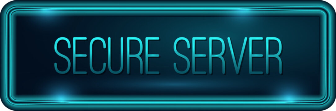 Secure Server Neon Cyber Security Stamp Vector. Button Icon. UI UX design. Isolated Background. System Security Concept. Futuristic, Digital, Blue Tech. Vector illustration.