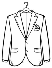 Elegant suit jacket outline with flower on hanger