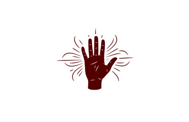 Obraz premium Energy Healing Hand with Vibrational Aura Lines Silhouette. Mindful Zen Spirituality and Manifestation Concept Sticker Vector.