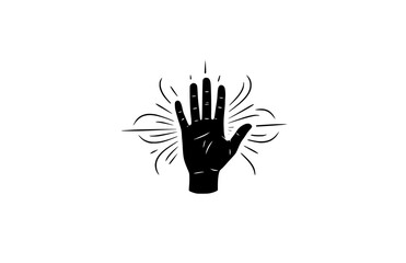Fototapeta premium Energy Healing Hand with Vibrational Aura Lines Silhouette. Mindful Zen Spirituality and Manifestation Concept Sticker Vector.
