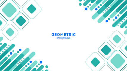 Fototapeta premium Abstract geometric background with squares, rectangles, and dotted lines in teal