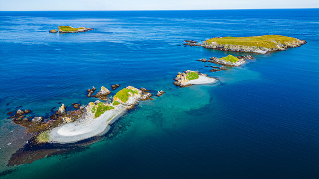 Aerial view of Ferryland islands New Foundland coast Canada