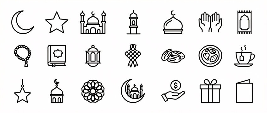 Collection of Simple Line Icons for Ramadan.