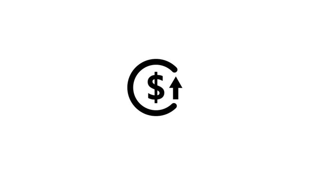 Abstract increase icon on green background. Dollar rate up looped icon. Reduce costs sign and symbol. 4k video animation