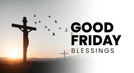 Good Friday Blessings with Jesus on Cross Silhouette at Sunrise Background