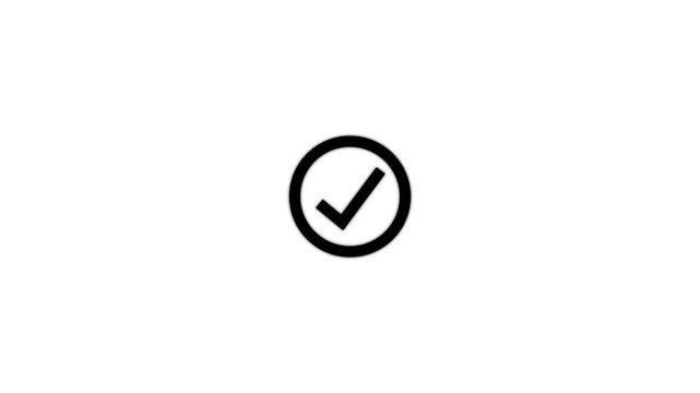 Abstract check mark icon animation on black background. Approving motion animated icon. Circle with check mark icon. Concept of tick confirm. 4k video