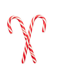 Two candy canes crossed isolated On Transparent Background