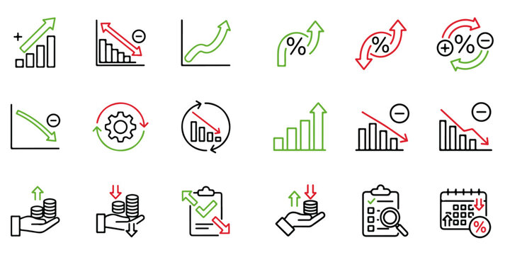 Increase & Decrease Icons - Thin Line Vector Image
