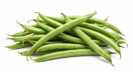 Fototapeta premium Fresh green beans pile on white background for healthy eating