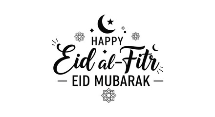 Happy eid al fitr mubarak greeting with crescent moon silhouette © MD