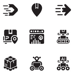 Fototapeta premium Delivery Vehicles Equipment Solid Icon Set