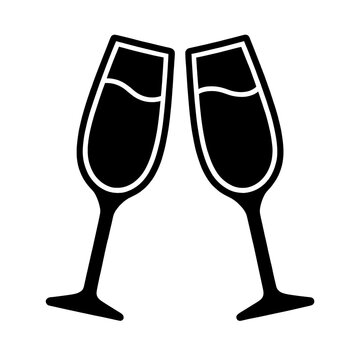 Two Wine Glasses Clinking Together Line Icon