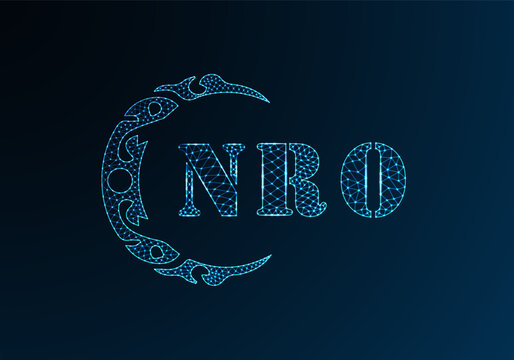 Low poly letter logo NRO design. NRO letter logo low poly vector design on blue color gradient background. NRO logo low poly design