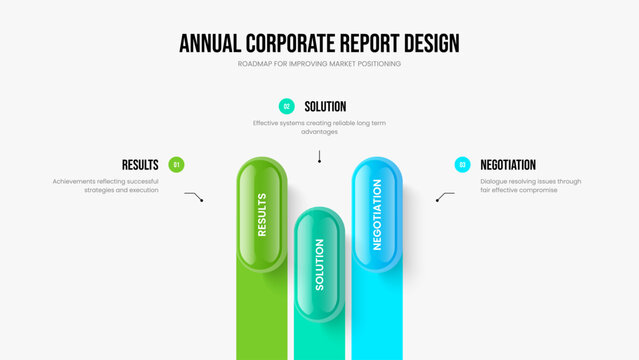 Advertising Introduction Three Step Infographic Presentation Design. Consulting Launch Slideshow Layout Vector Illustration. Project Solution 3 Option Diagram Slide Template.
