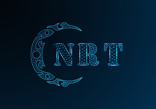 Low poly letter logo NRT design. NRT letter logo low poly vector design on blue color gradient background. NRT logo low poly design