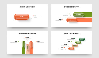Product Analysis 1 2 3 4 Step Infographic Slide Template Set. Financial Innovation One Two Three Four Option Diagram Frame Layout Vector Illustration Bundle.