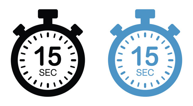 15 Seconds Timer Stopwatch Icon, countdown clock symbol with precise time measurement display