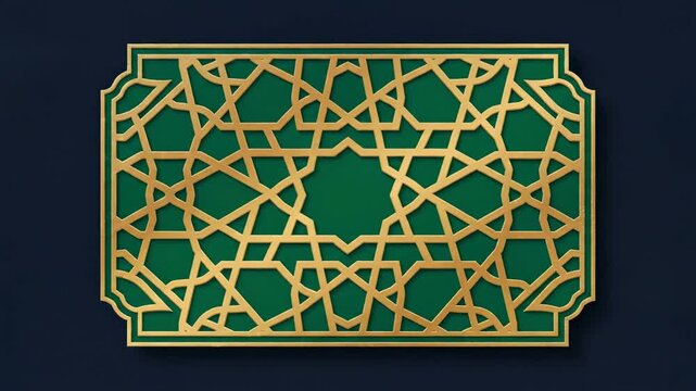 Elegant Islamic geometric pattern with gold arabesque design on a dark green background