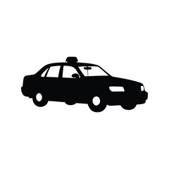 Fototapeta premium taxi driving in traffic silhouette vector illustration, Minimalist black and white taxi cab with roof light silhouette vector illustration for travel and transportation design