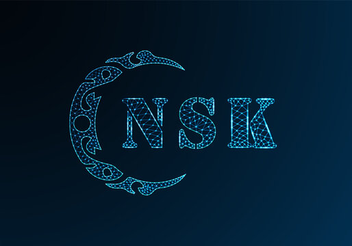 Low poly letter logo NSK design. NSK letter logo low poly vector design on blue color gradient background. NSK logo low poly design
