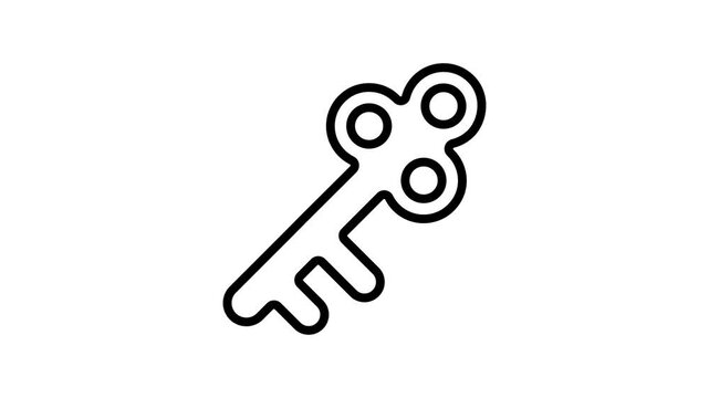 Stylish outline style animated icon of old vintage key