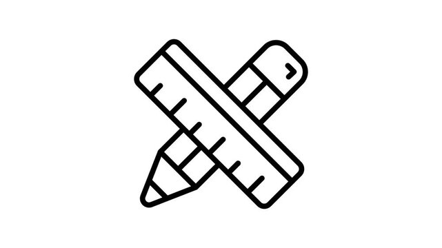 Handy outline style animated icon of pencil scale ruler