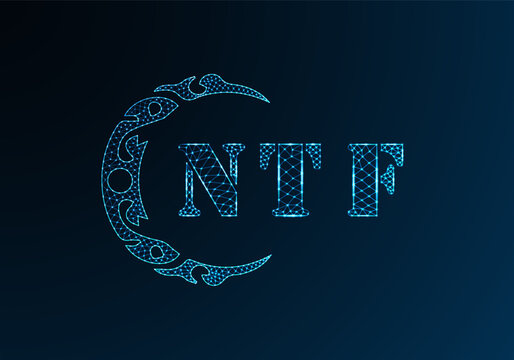 Low poly letter logo NTF design. NTF letter logo low poly vector design on blue color gradient background. NTF logo low poly design