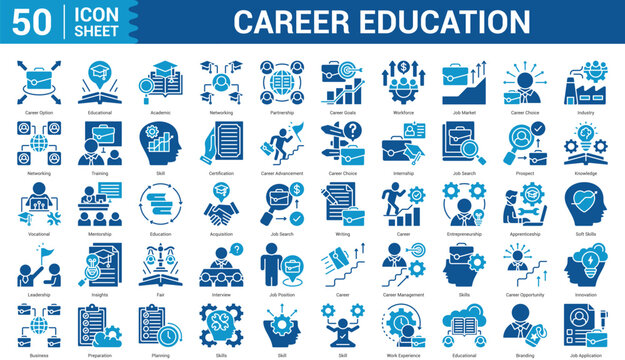 Career Education color style Icon Set Collection Concept With Icon Of career option, educational, academic, networking, partnership, and more. Illustration eps 10