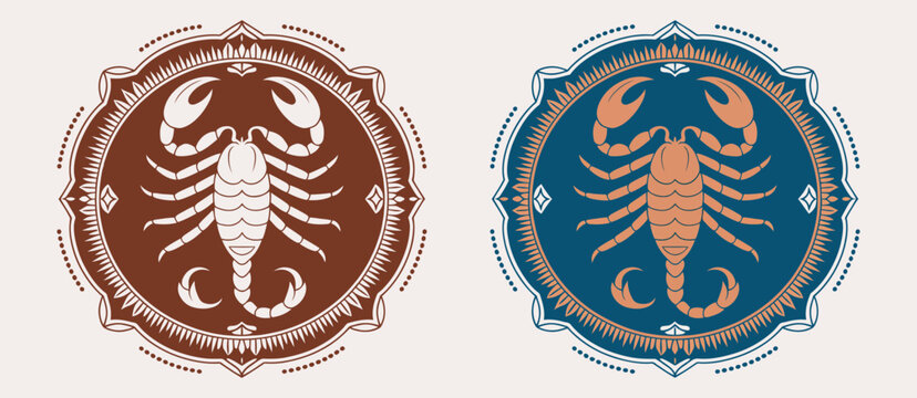 Scorpion Label Belt Buckle Old West Cowboy Style Tag Design, Stylized Silhouette, Western Rodeo Emblem Vector Illustration