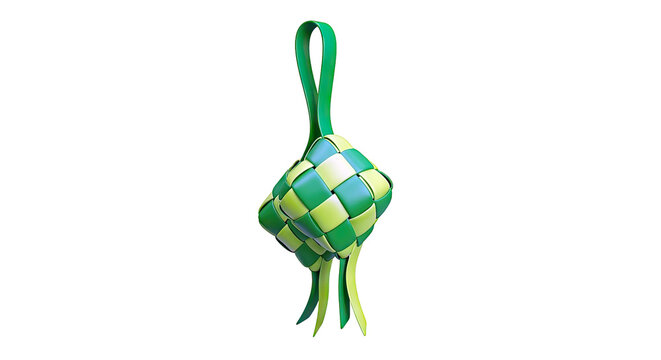 3D Rendering of a Green Ketupat with a Hanging Loop