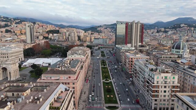 Aerial view of Genova Brignole and city center, vibrant cityscape setting