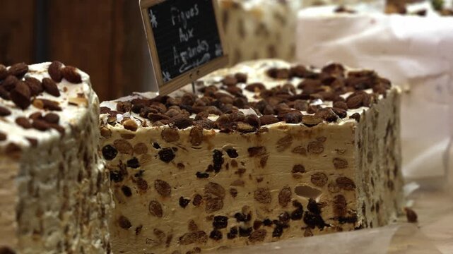 French nougat turron dessert for sale on the food market